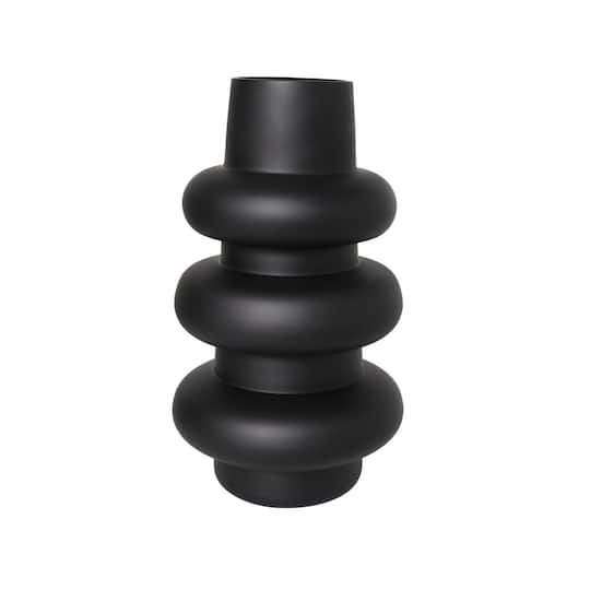 Black Bubble Ribbed Glass Vase Set